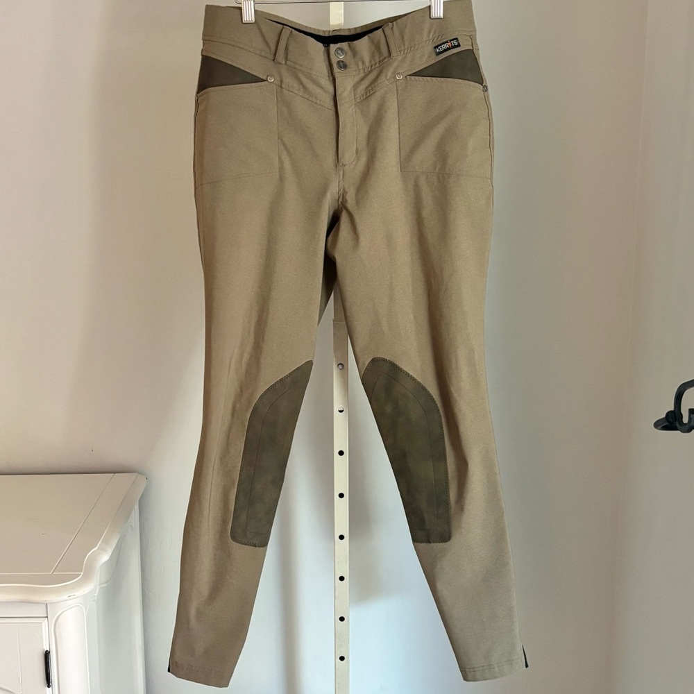 Kerrits Womens Khaki Knee Patch Performance Tights Equestrian Riding Pants XL